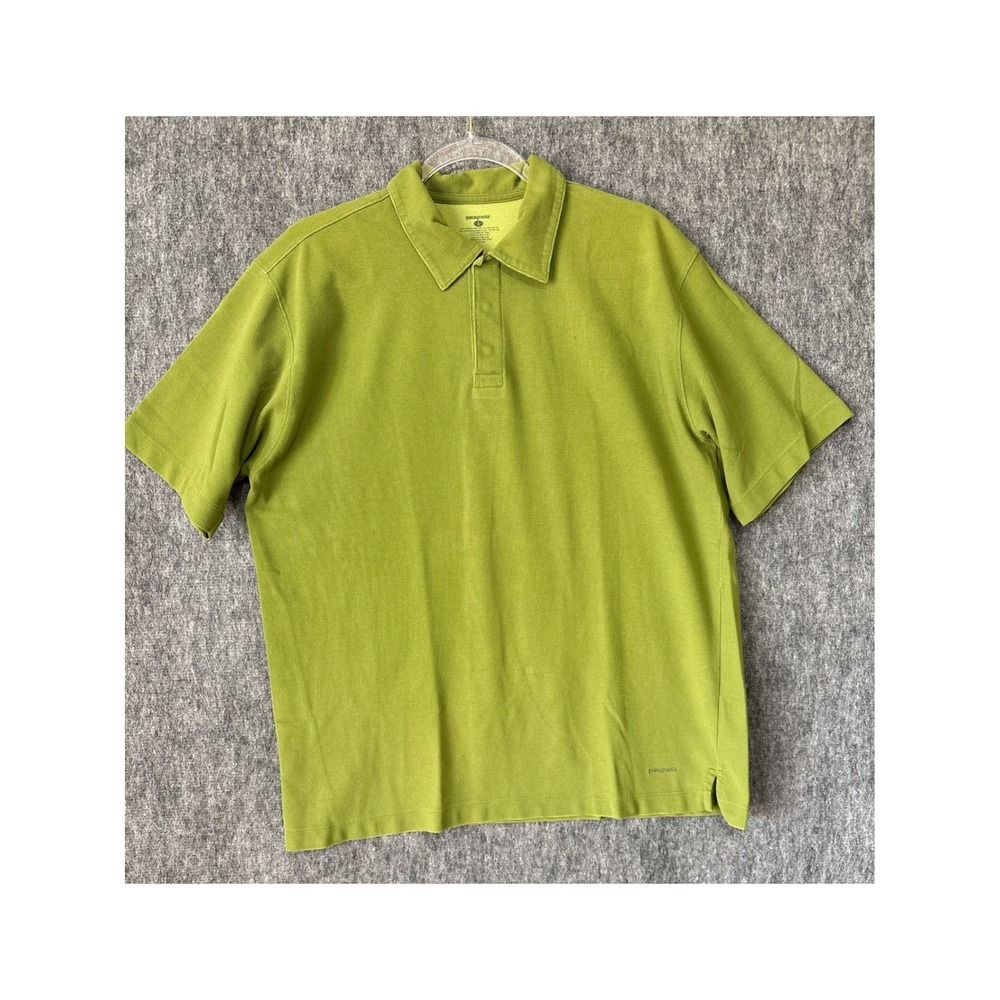 Patagonia Mens Large Lime Green Organic Cotton Blend Short Sleeve Polo Shirt